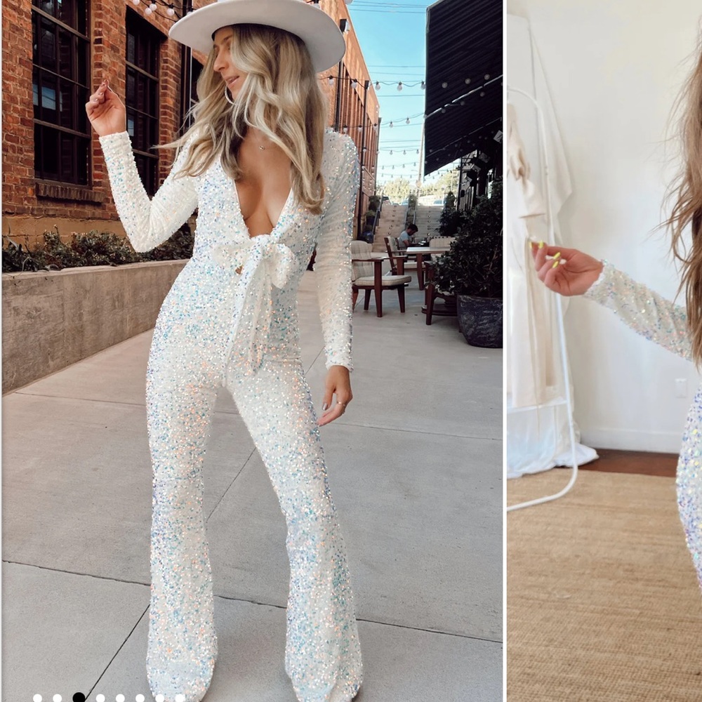 Sequin Jumpsuit with Bow Detail - Picture 2 of 3